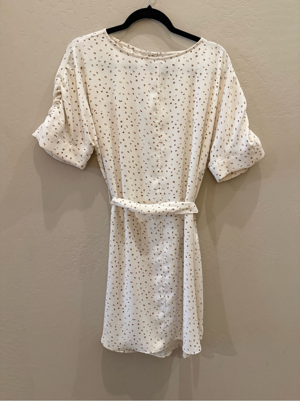 Worthington Cream Short Sleeve Belted Mini Dress with Tiny Dot Print
